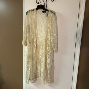 Cream sheer  lacy open long blouse